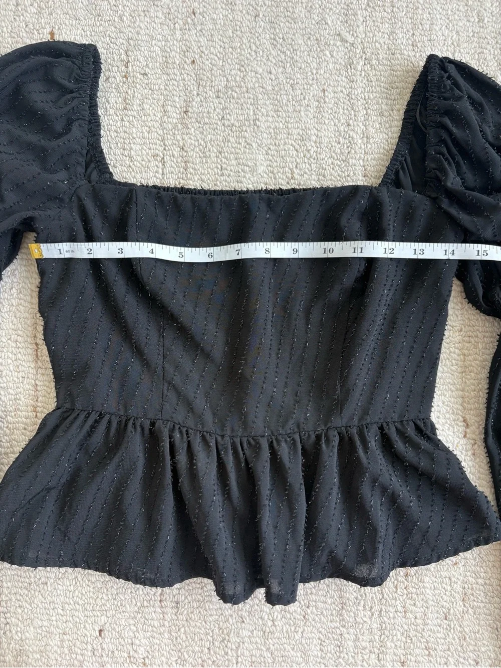 ASTR The Label Black Textured Peplum Puff Sleeve Square Neck Top Revolve - Small